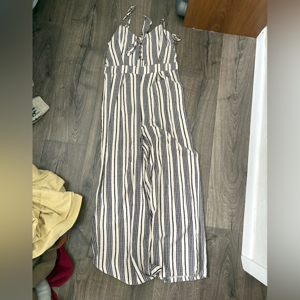 Topshop Black and White Striped Jumpsuit